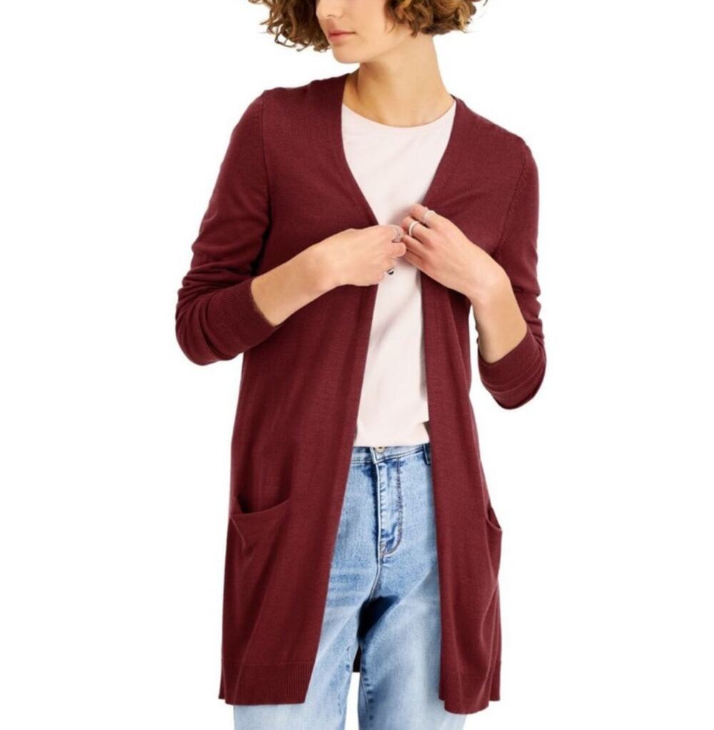 Style & Co Open-Front Duster Cardigan in Merlot - 3X